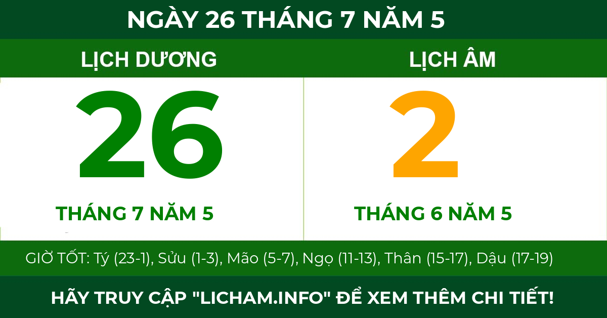 lịch âm ngày 26 tháng 7 năm 5