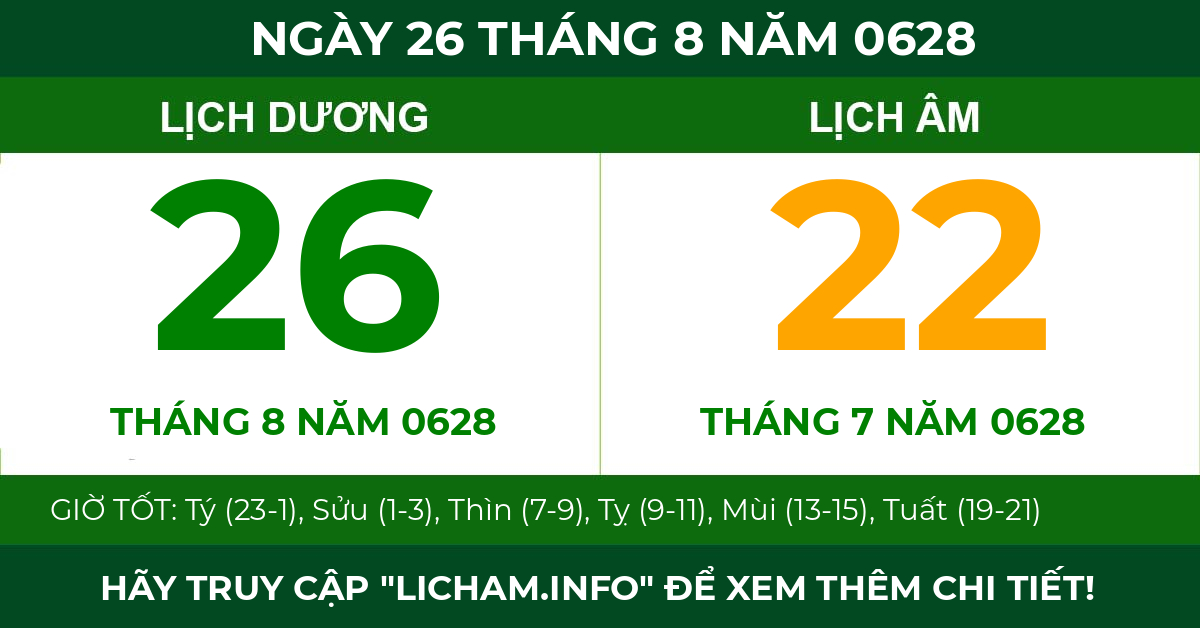 lịch âm ngày 26 tháng 8 năm 0628