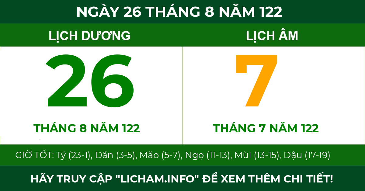 lịch âm ngày 26 tháng 8 năm 122