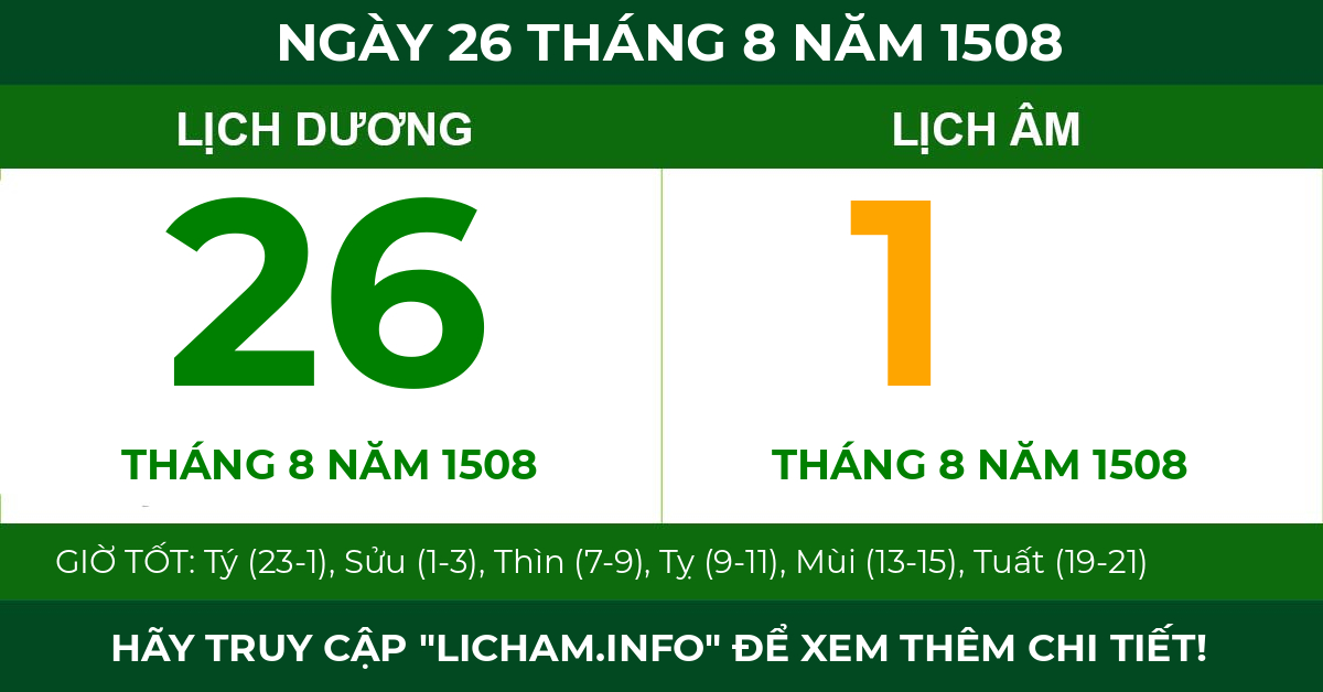 lịch âm ngày 26 tháng 8 năm 1508