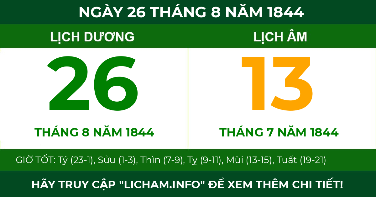 lịch âm ngày 26 tháng 8 năm 1844