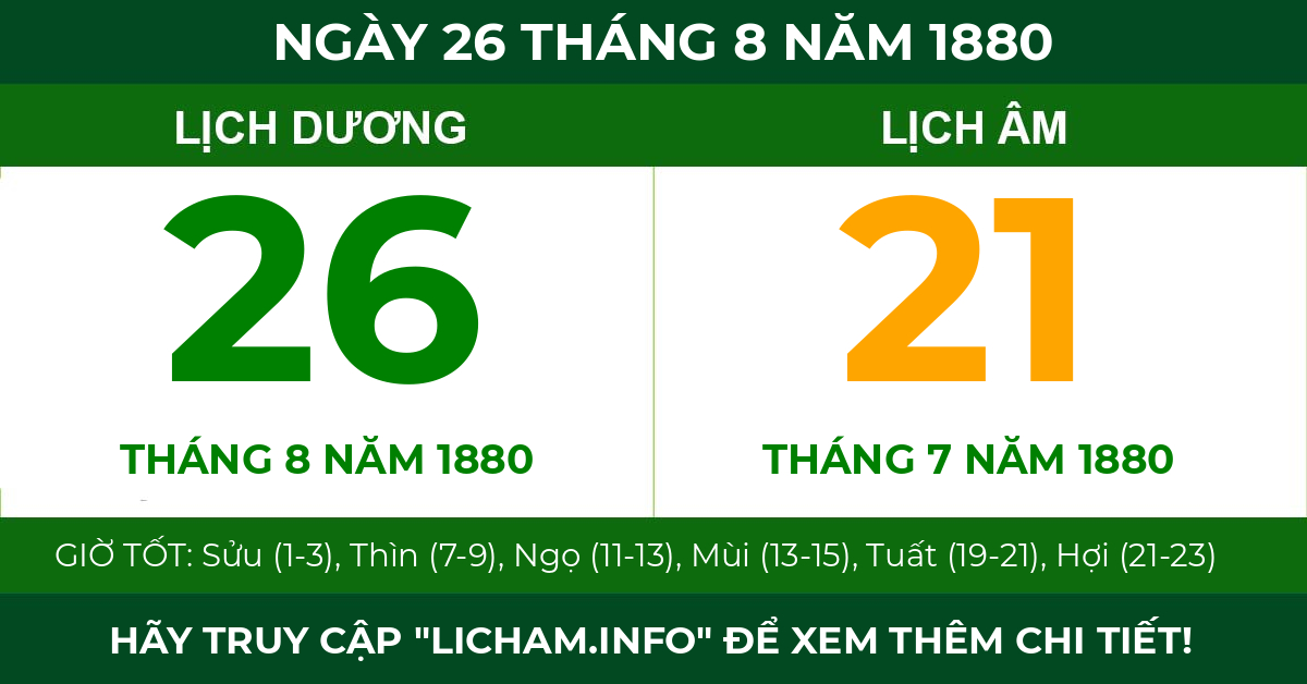 lịch âm ngày 26 tháng 8 năm 1880