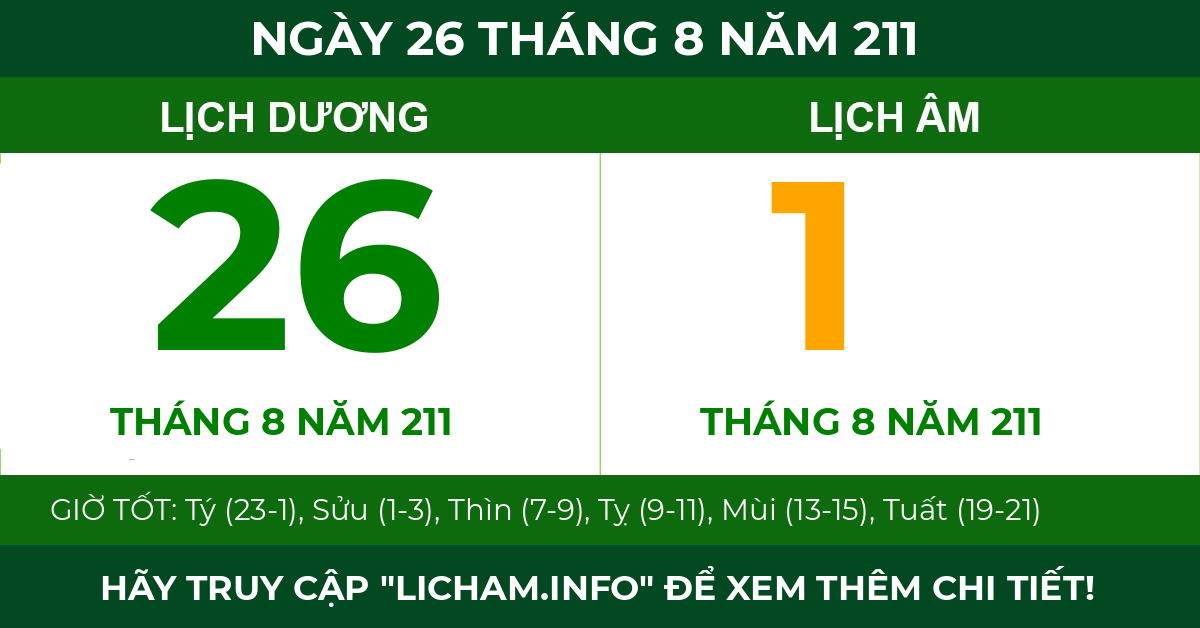 lịch âm ngày 26 tháng 8 năm 211