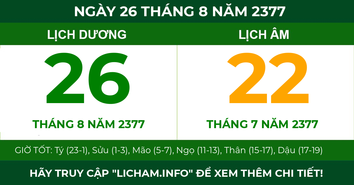 lịch âm ngày 26 tháng 8 năm 2377
