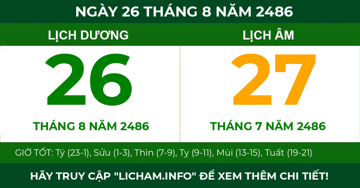 lịch âm ngày 26 tháng 8 năm 2486