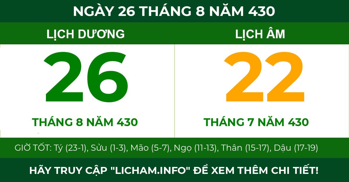 lịch âm ngày 26 tháng 8 năm 430