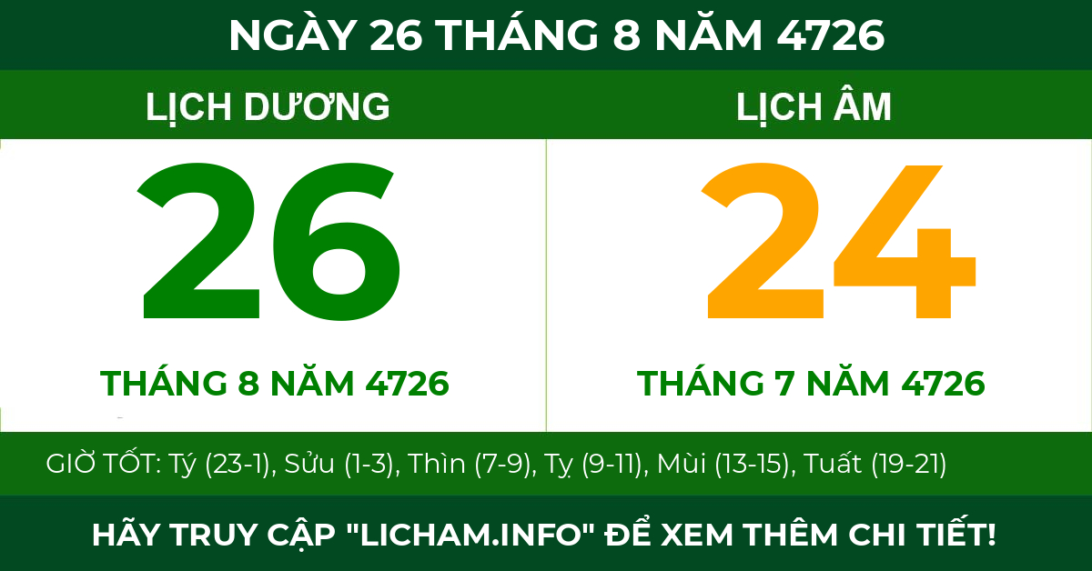 lịch âm ngày 26 tháng 8 năm 4726