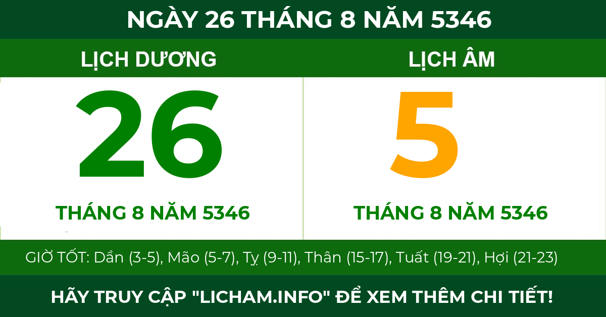 lịch âm ngày 26 tháng 8 năm 5346