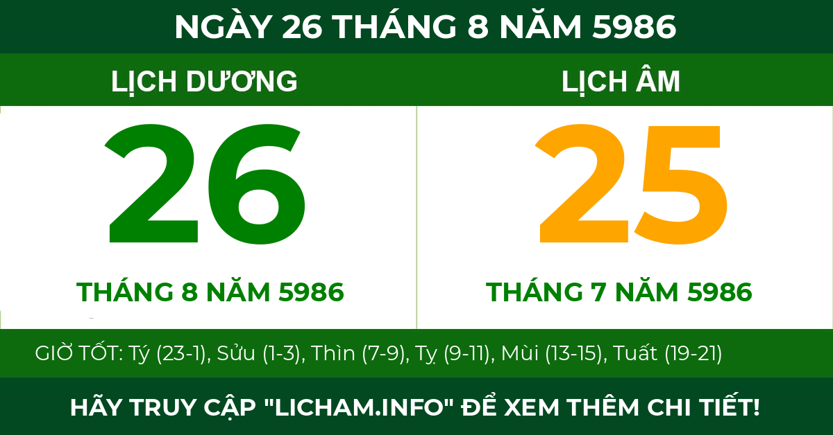 lịch âm ngày 26 tháng 8 năm 5986