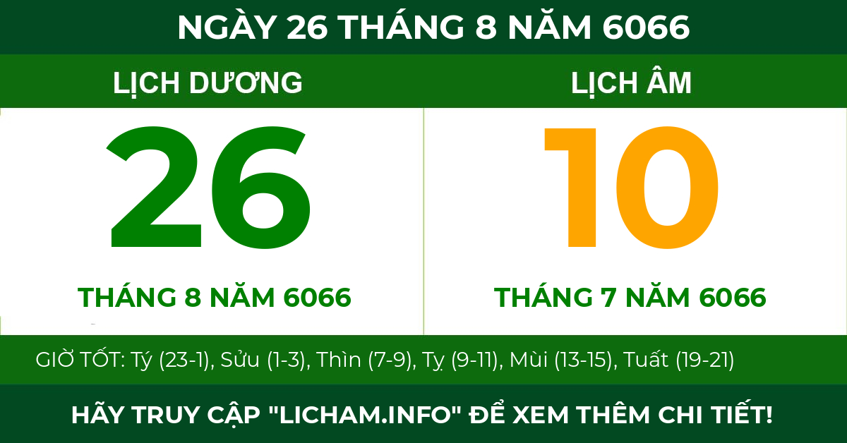 lịch âm ngày 26 tháng 8 năm 6066