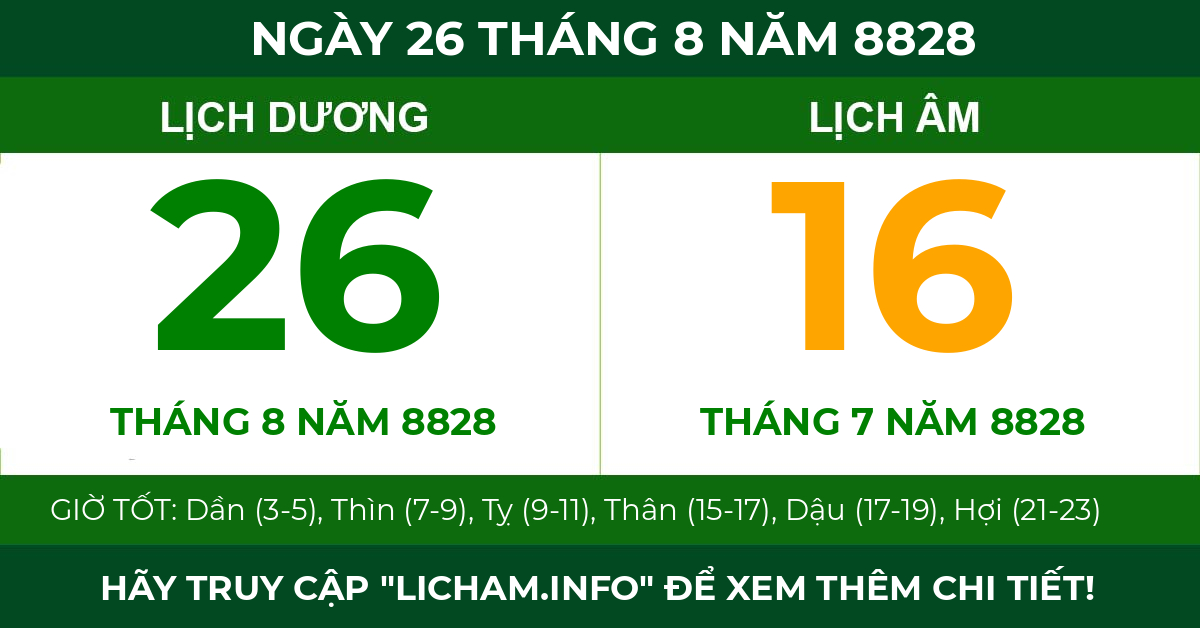 lịch âm ngày 26 tháng 8 năm 8828