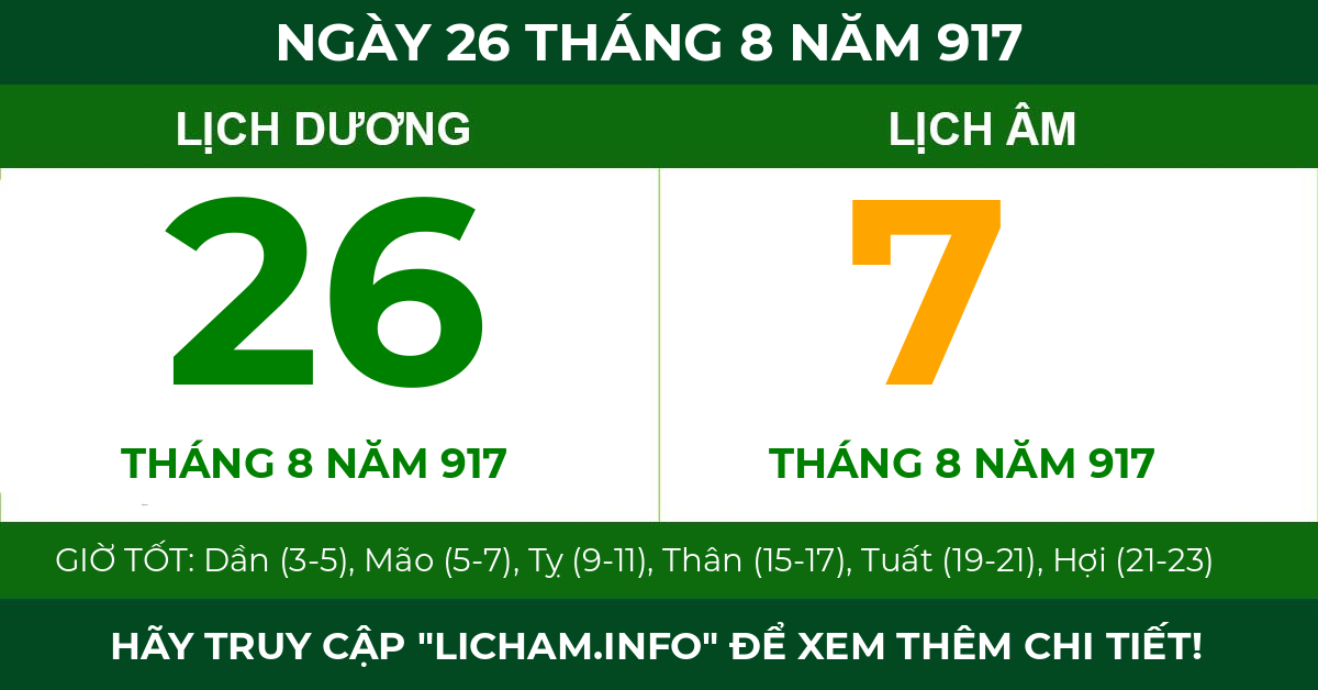 lịch âm ngày 26 tháng 8 năm 917