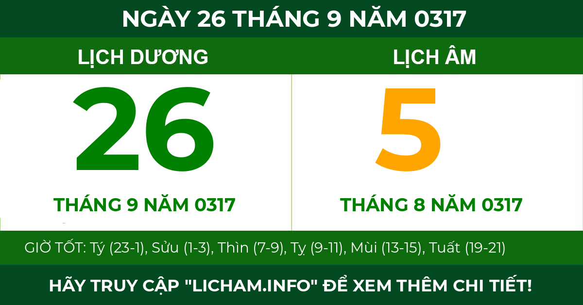 lịch âm ngày 26 tháng 9 năm 0317