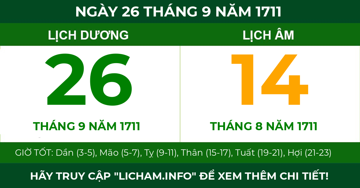 lịch âm ngày 26 tháng 9 năm 1711