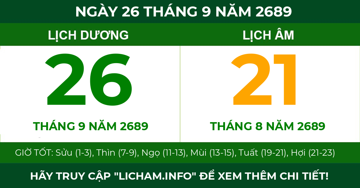 lịch âm ngày 26 tháng 9 năm 2689