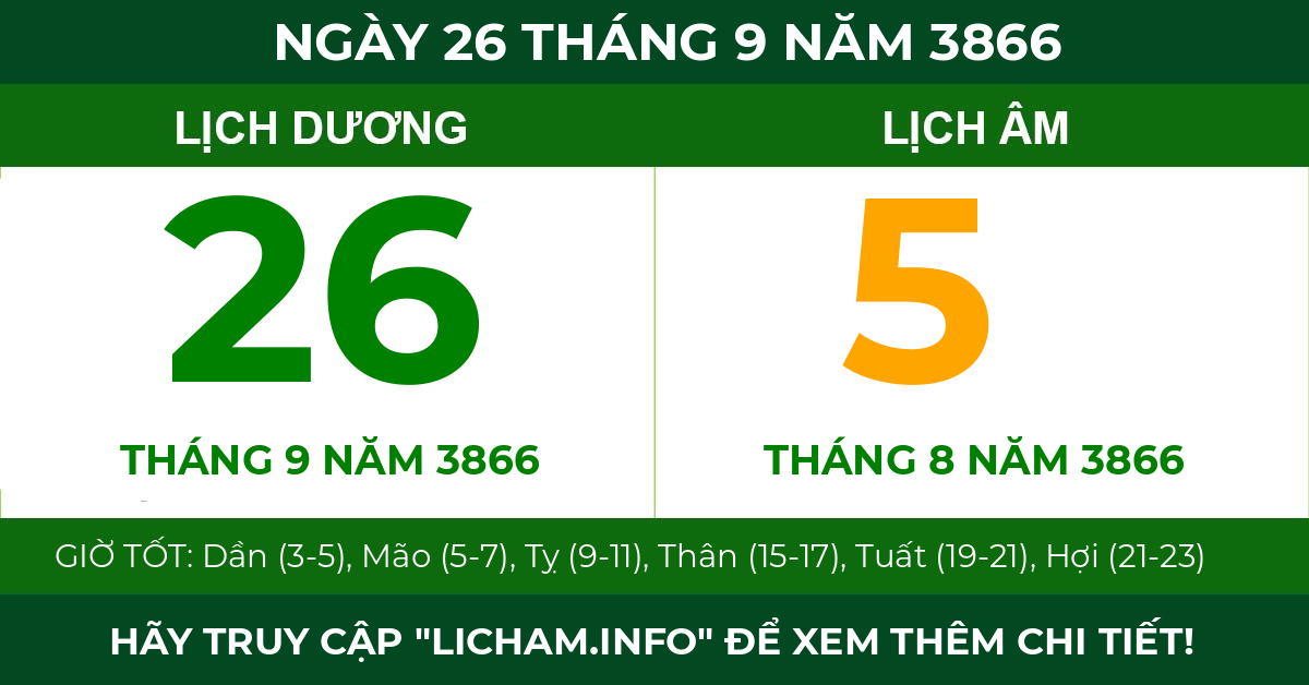 lịch âm ngày 26 tháng 9 năm 3866
