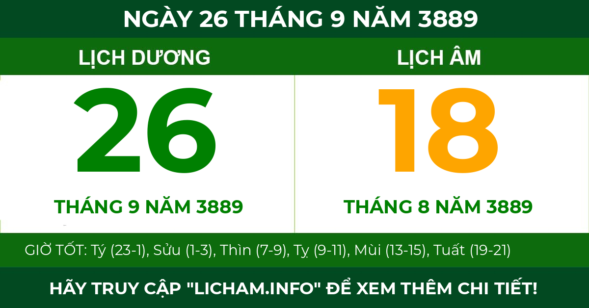 lịch âm ngày 26 tháng 9 năm 3889