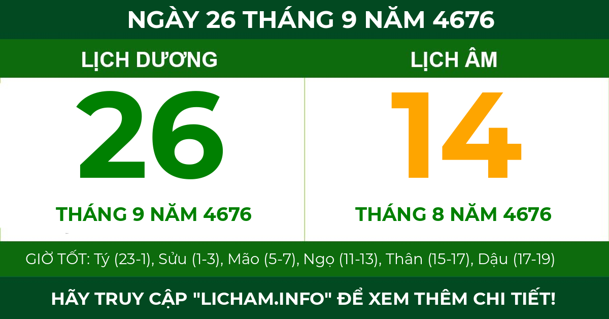 lịch âm ngày 26 tháng 9 năm 4676