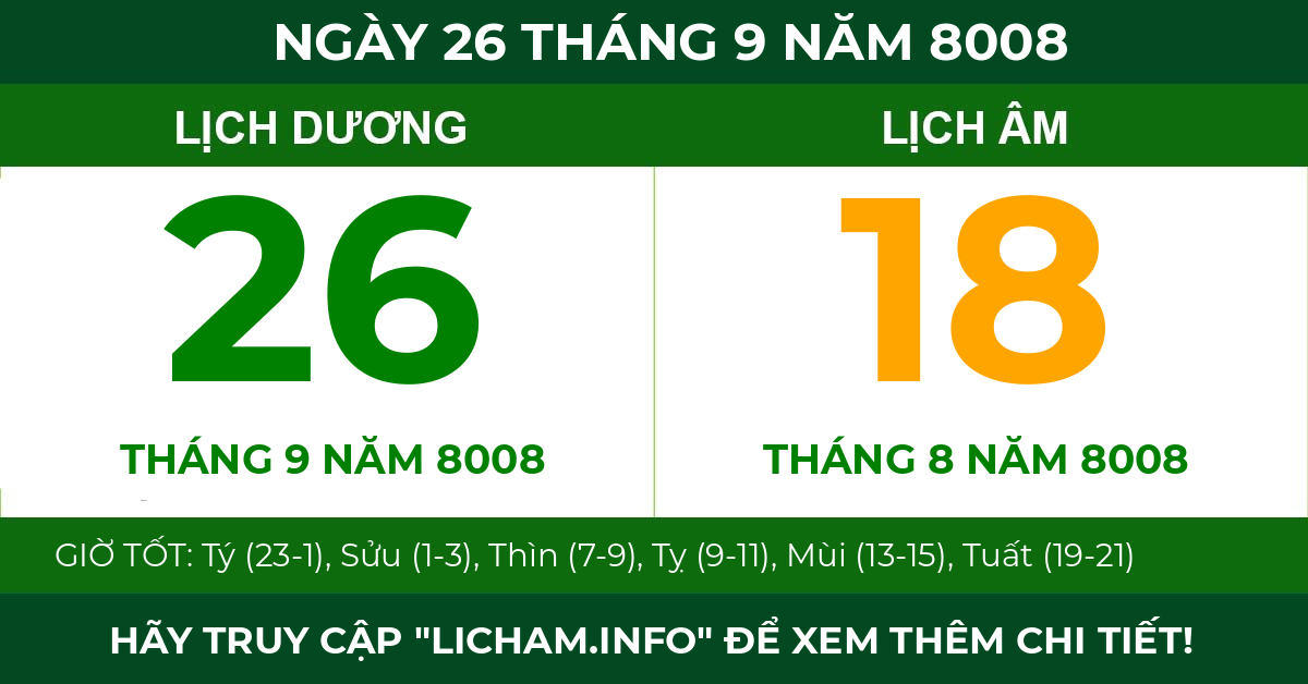 lịch âm ngày 26 tháng 9 năm 8008