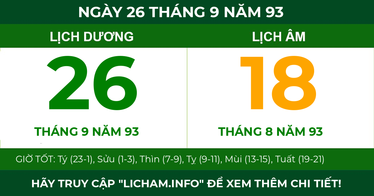 lịch âm ngày 26 tháng 9 năm 93