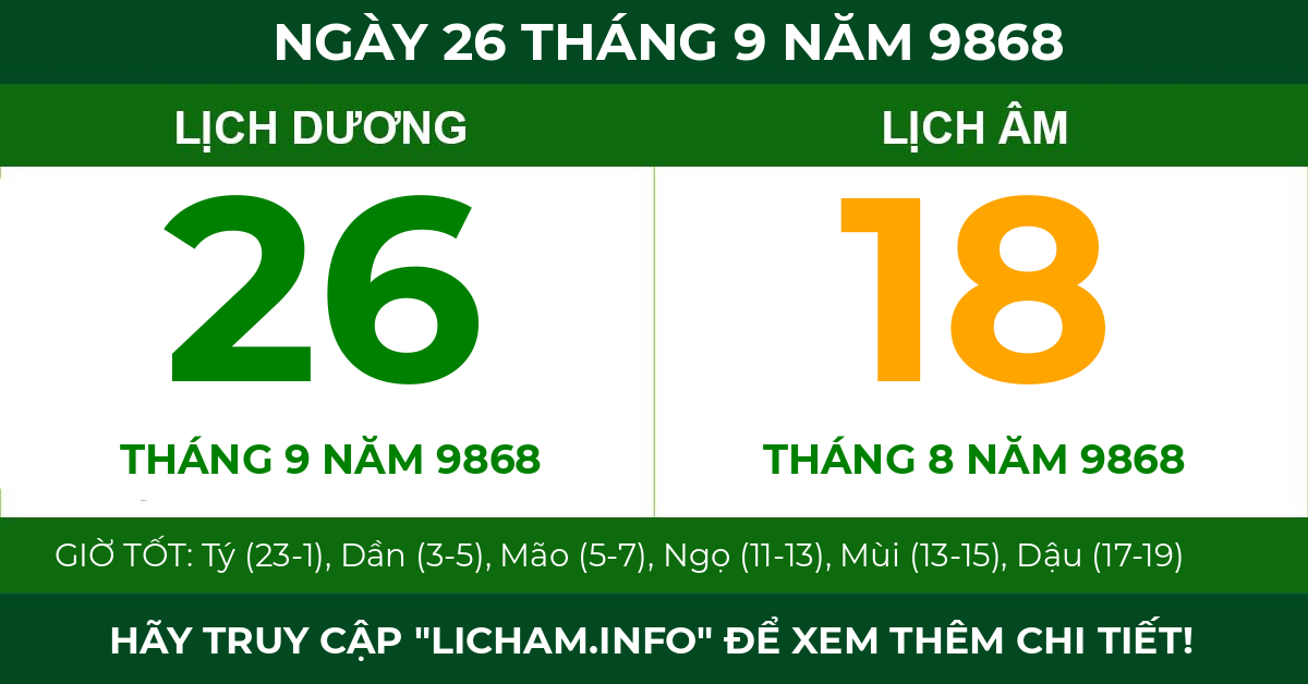 lịch âm ngày 26 tháng 9 năm 9868