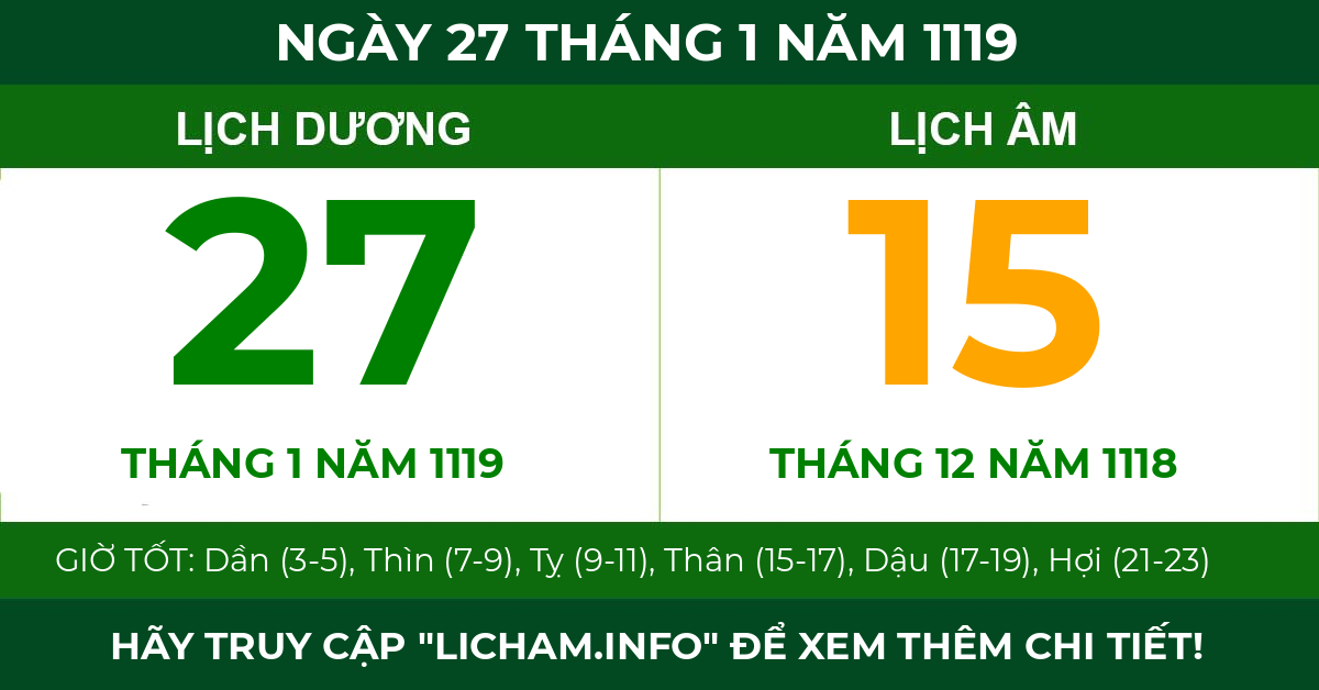 lịch âm ngày 27 tháng 1 năm 1119