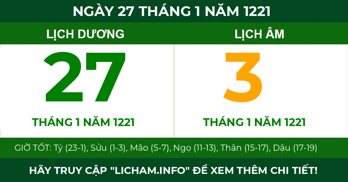lịch âm ngày 27 tháng 1 năm 1221