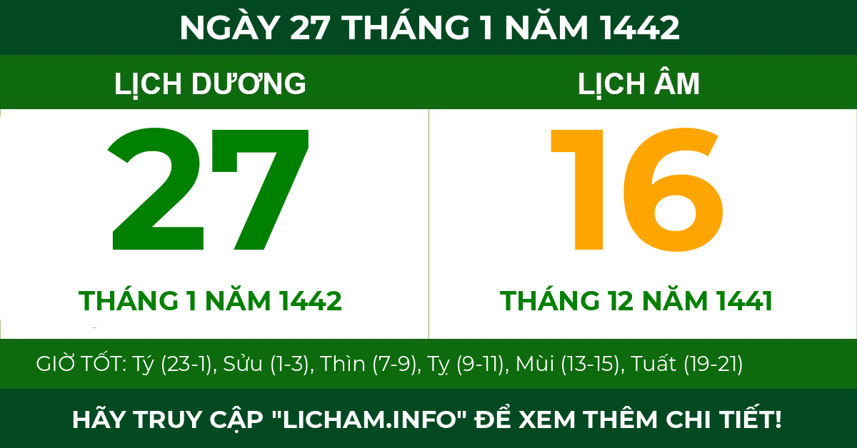 lịch âm ngày 27 tháng 1 năm 1442