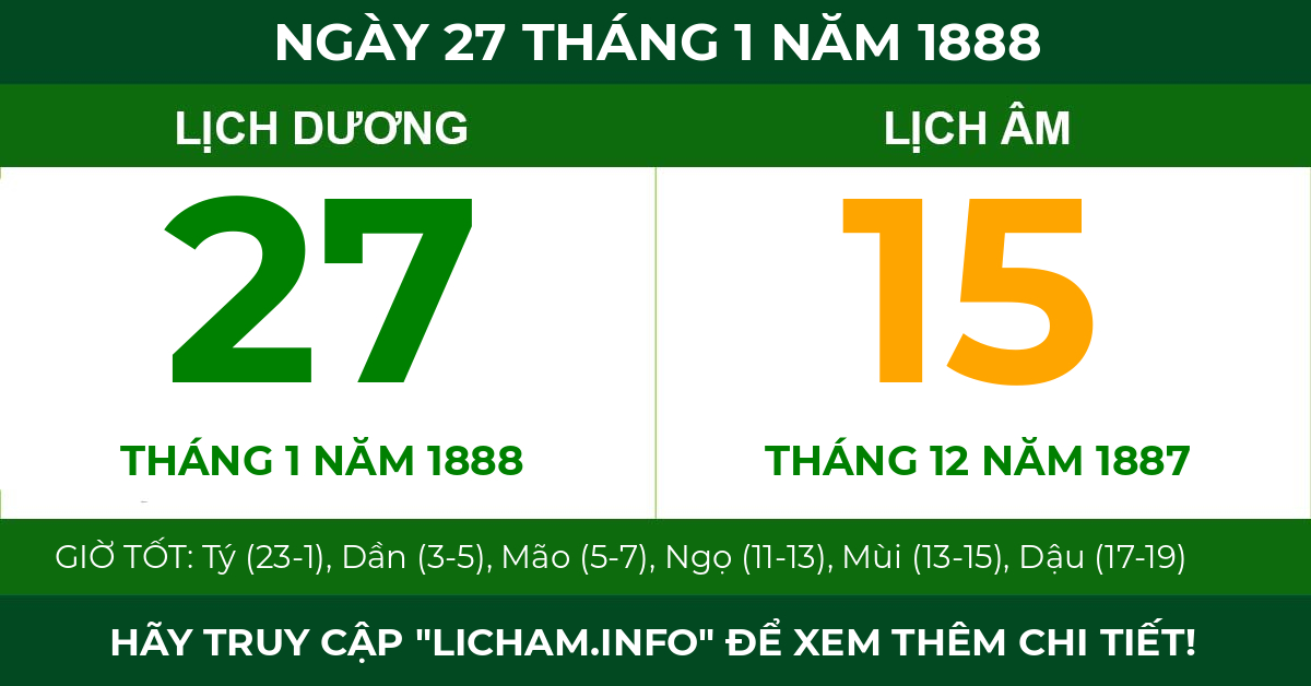 lịch âm ngày 27 tháng 1 năm 1888