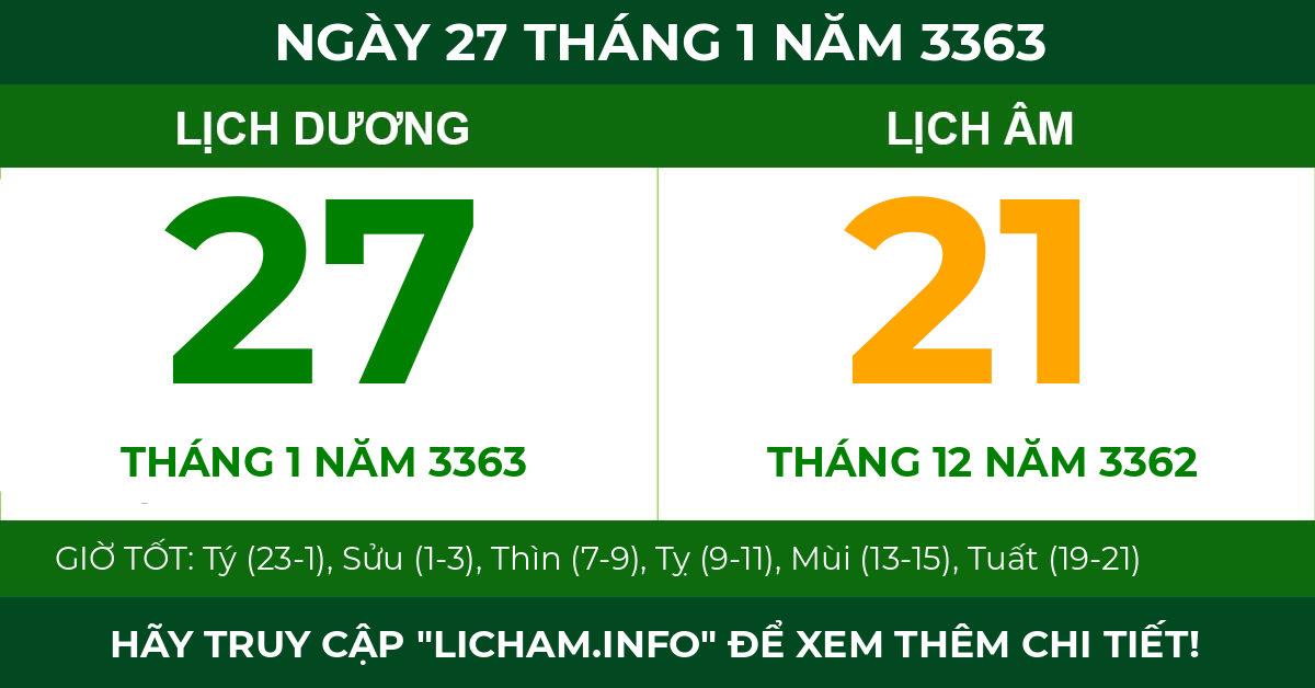 lịch âm ngày 27 tháng 1 năm 3363