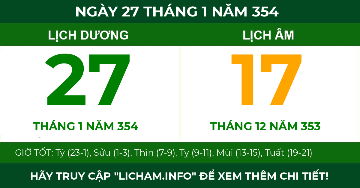 lịch âm ngày 27 tháng 1 năm 354