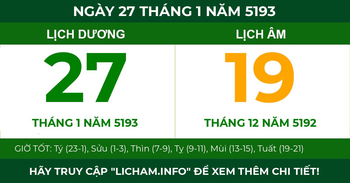 lịch âm ngày 27 tháng 1 năm 5193