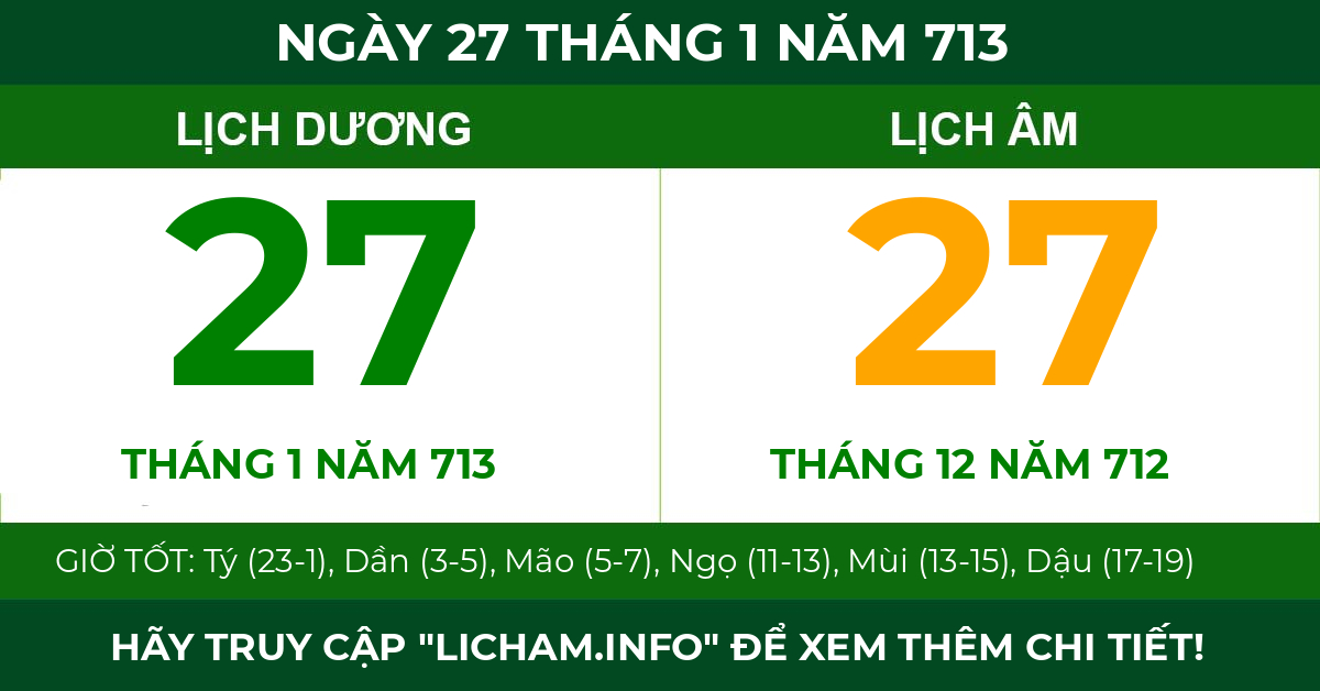lịch âm ngày 27 tháng 1 năm 713
