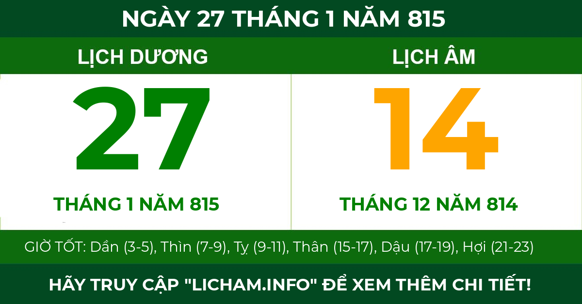 lịch âm ngày 27 tháng 1 năm 815