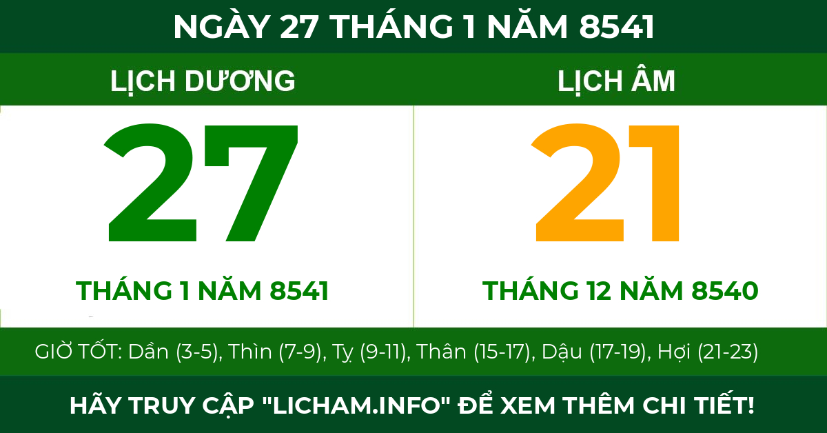 lịch âm ngày 27 tháng 1 năm 8541