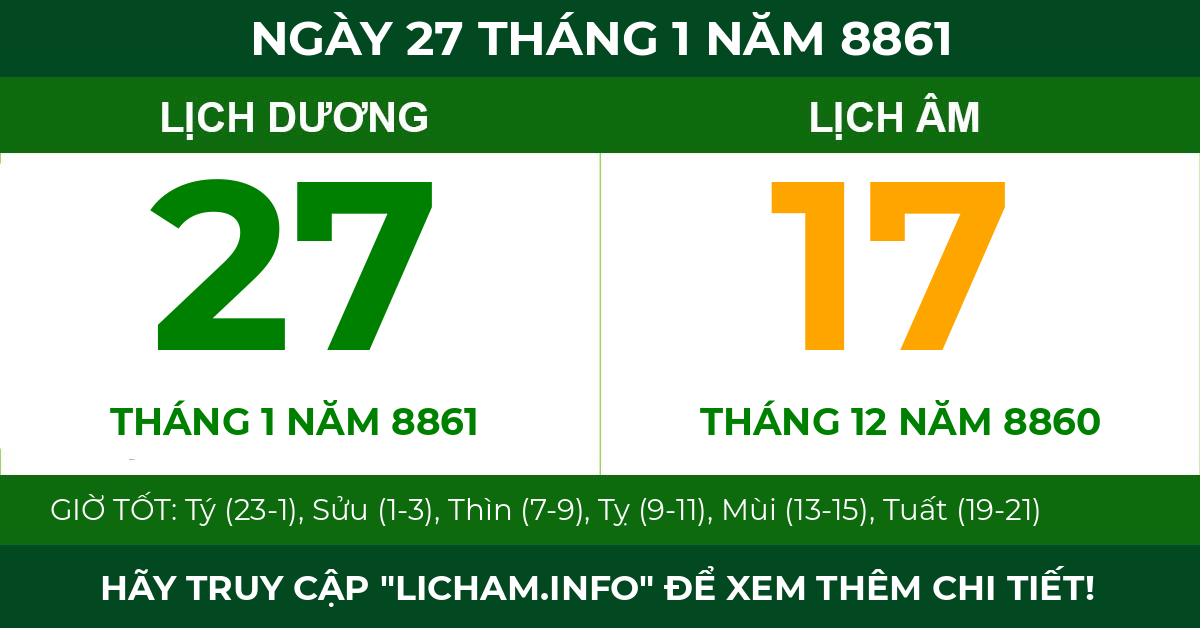 lịch âm ngày 27 tháng 1 năm 8861