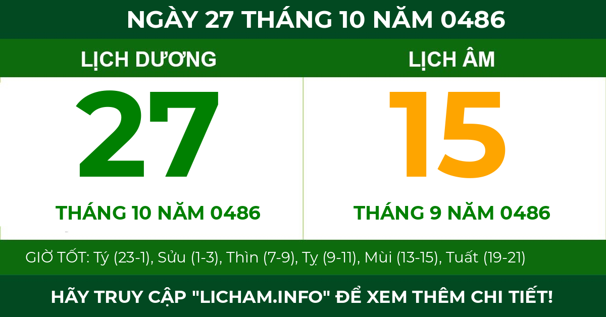lịch âm ngày 27 tháng 10 năm 0486