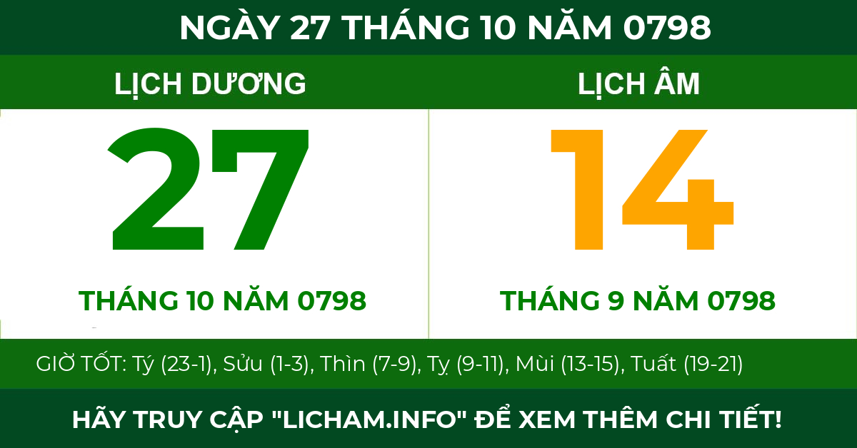lịch âm ngày 27 tháng 10 năm 0798