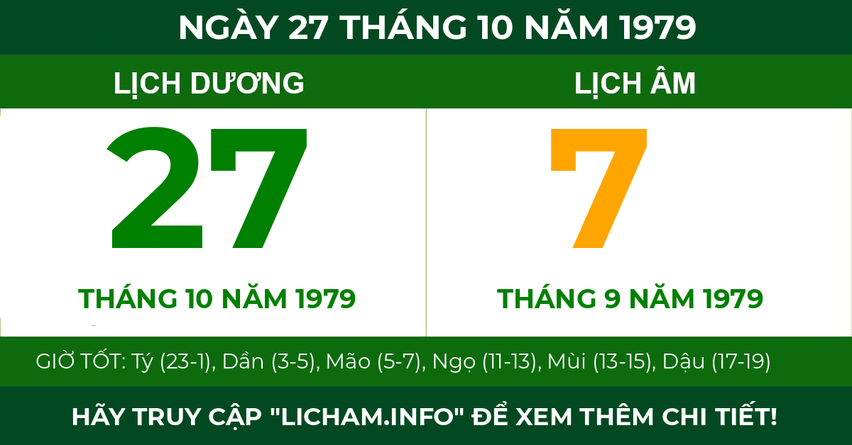 lịch âm ngày 27 tháng 10 năm 1979
