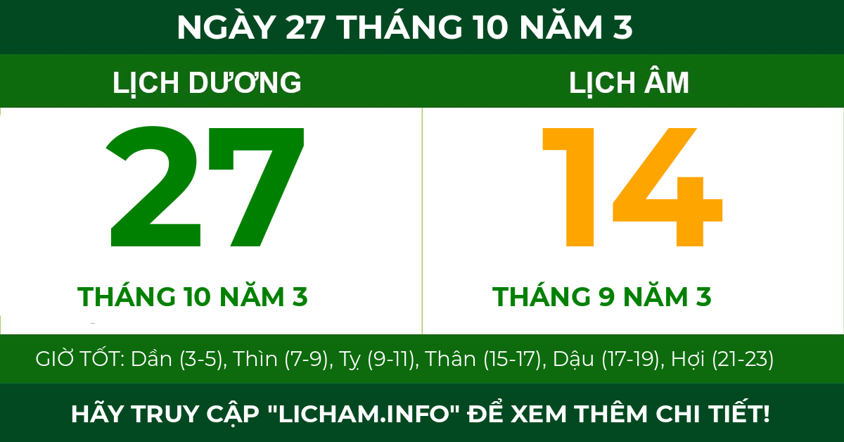 lịch âm ngày 27 tháng 10 năm 3