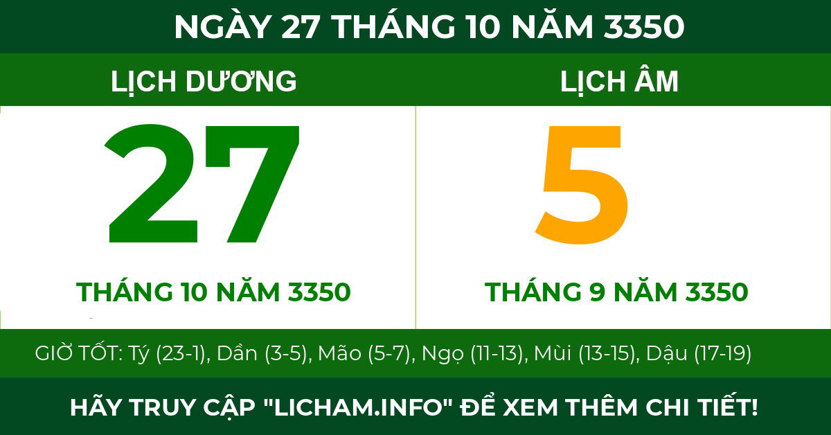 lịch âm ngày 27 tháng 10 năm 3350