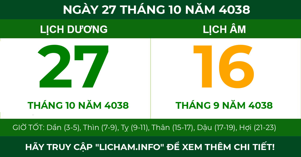 lịch âm ngày 27 tháng 10 năm 4038