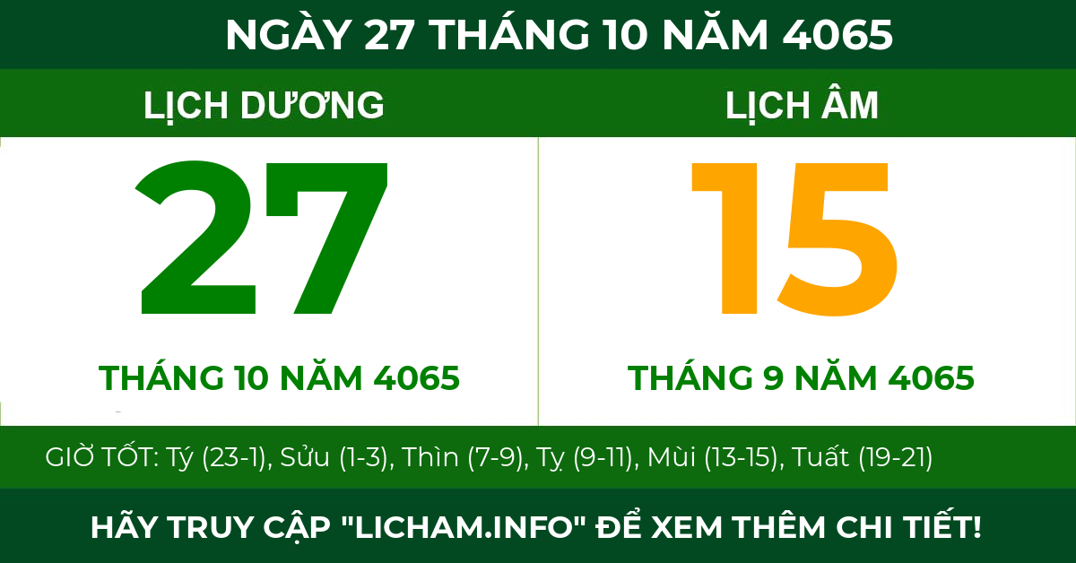 lịch âm ngày 27 tháng 10 năm 4065