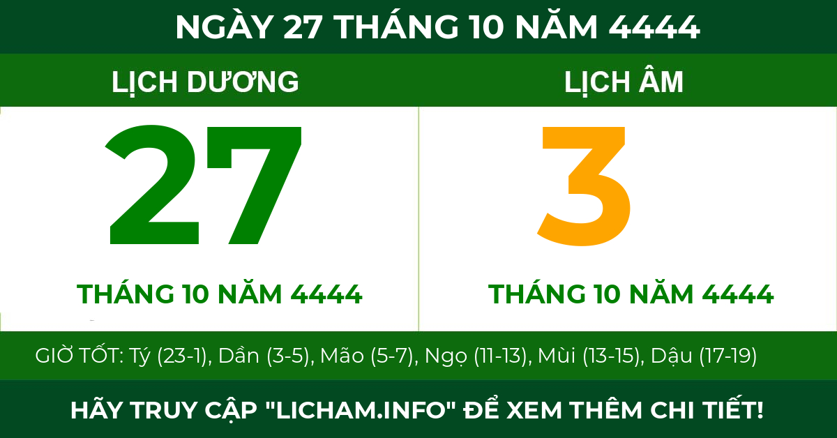 lịch âm ngày 27 tháng 10 năm 4444