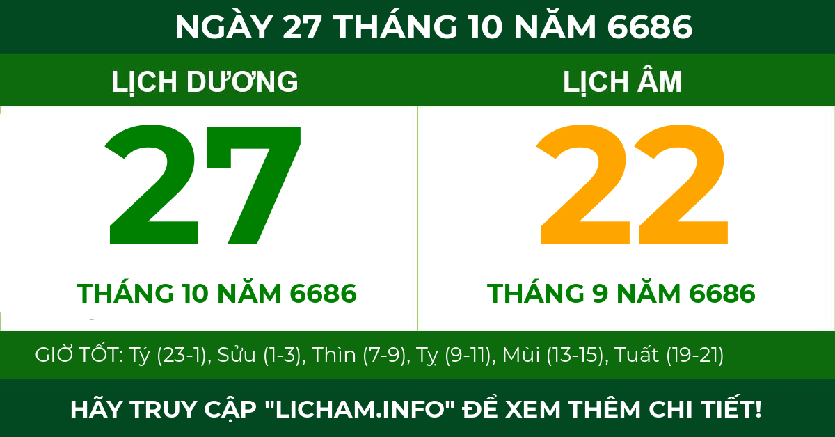 lịch âm ngày 27 tháng 10 năm 6686