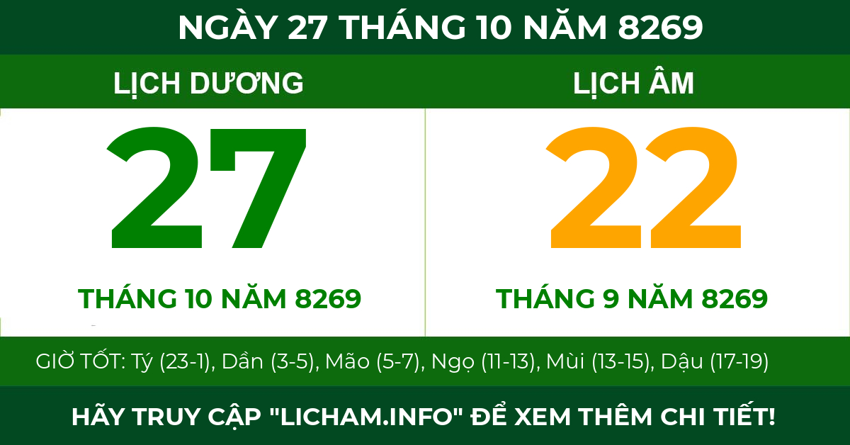 lịch âm ngày 27 tháng 10 năm 8269