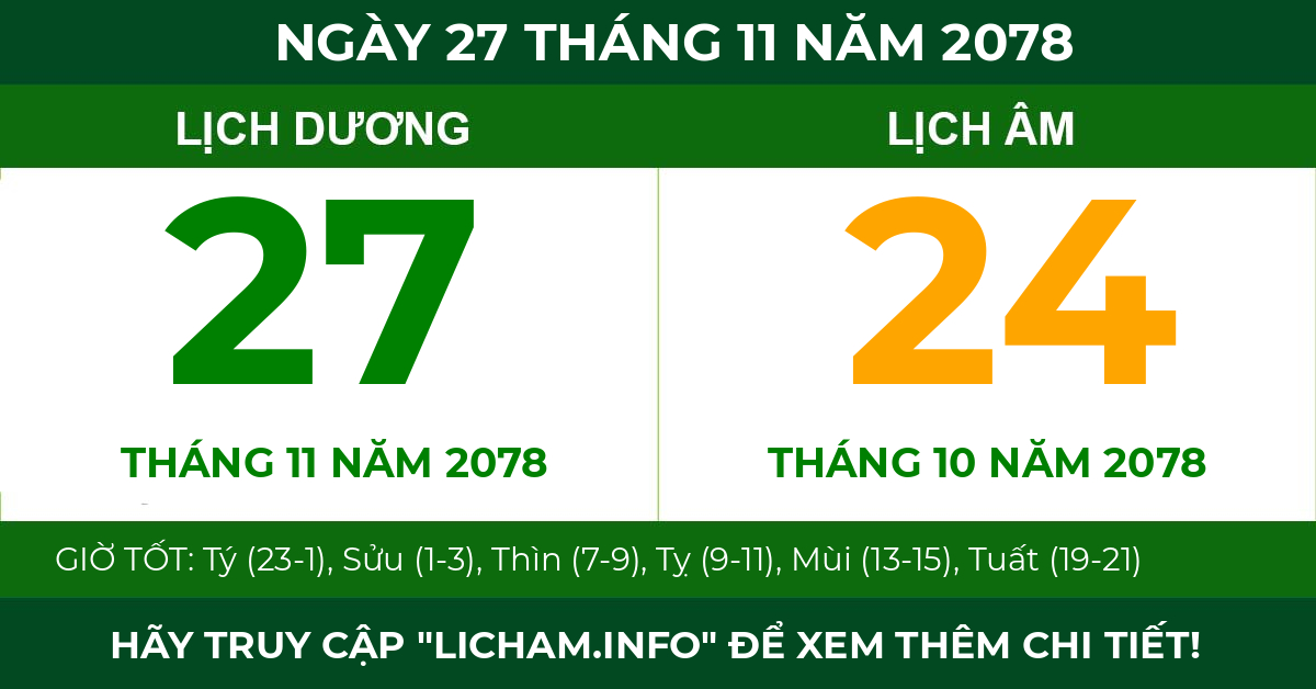 lịch âm ngày 27 tháng 11 năm 2078