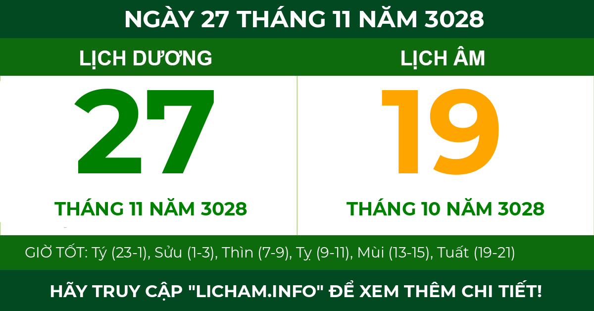 lịch âm ngày 27 tháng 11 năm 3028
