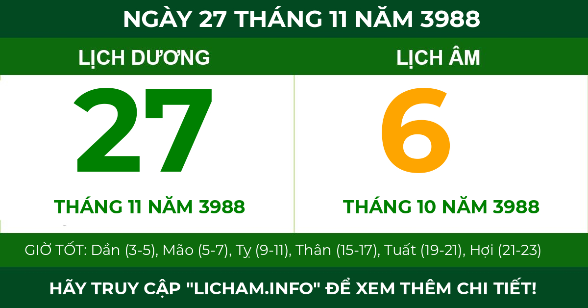 lịch âm ngày 27 tháng 11 năm 3988