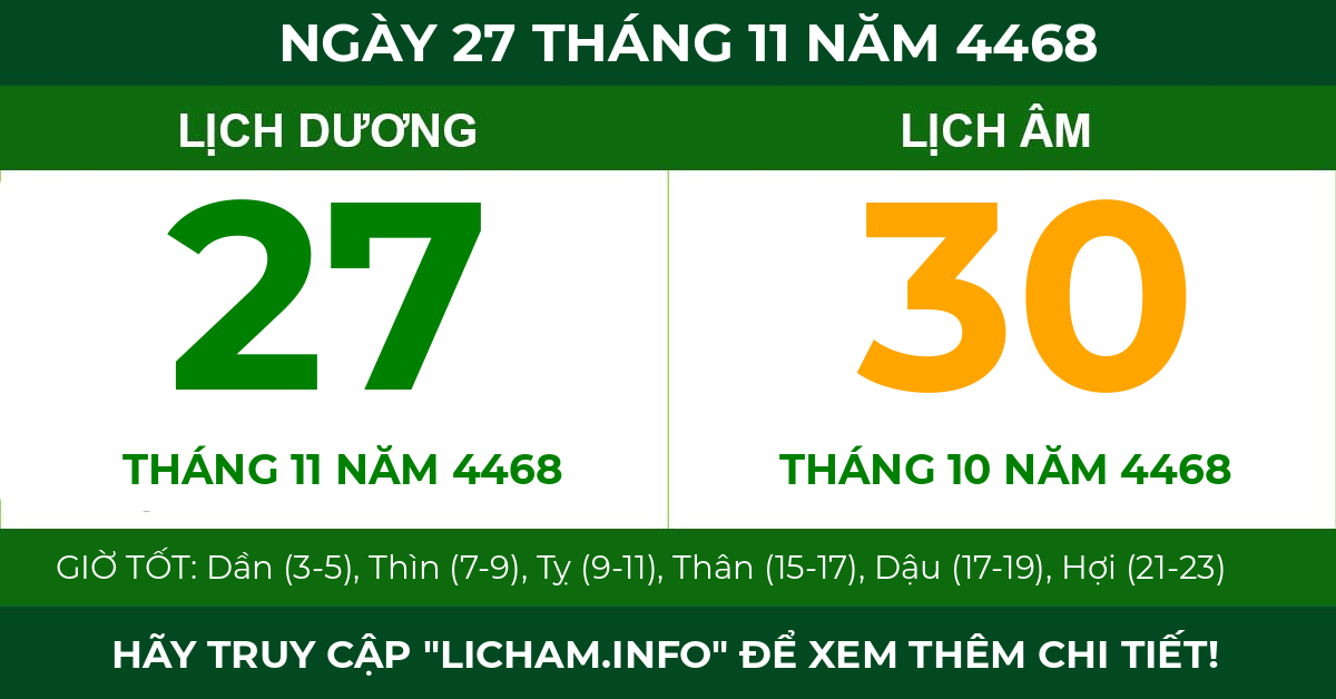 lịch âm ngày 27 tháng 11 năm 4468
